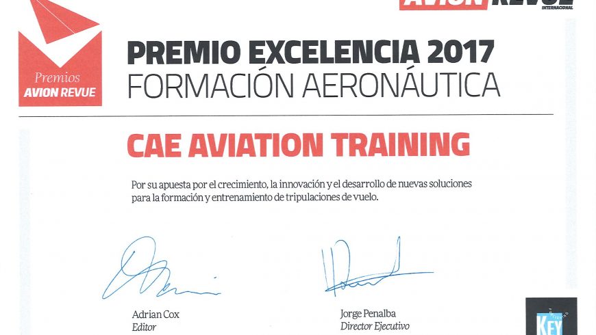 CAE España ganadora del premio a la excelencia en formación que otorga Avion Revue